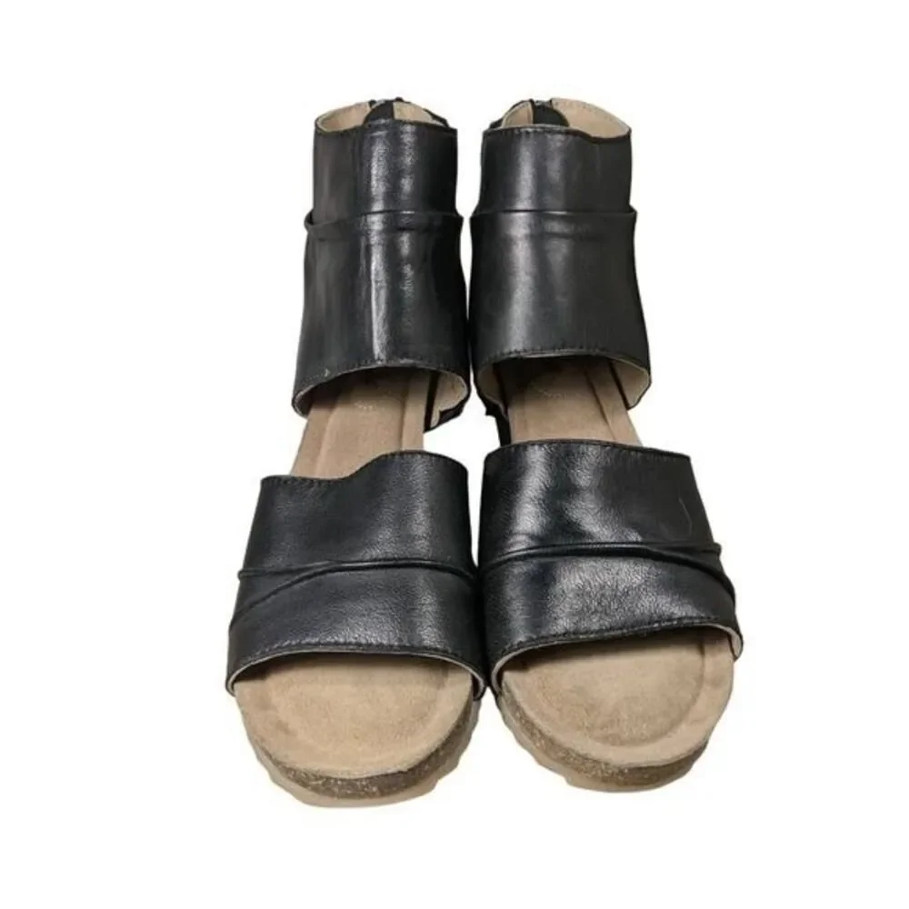leather Diba True Next N Line 3" Wedge Sandals W/ 8.5 Black Cutout LN/NWB - Picture 6 of 13